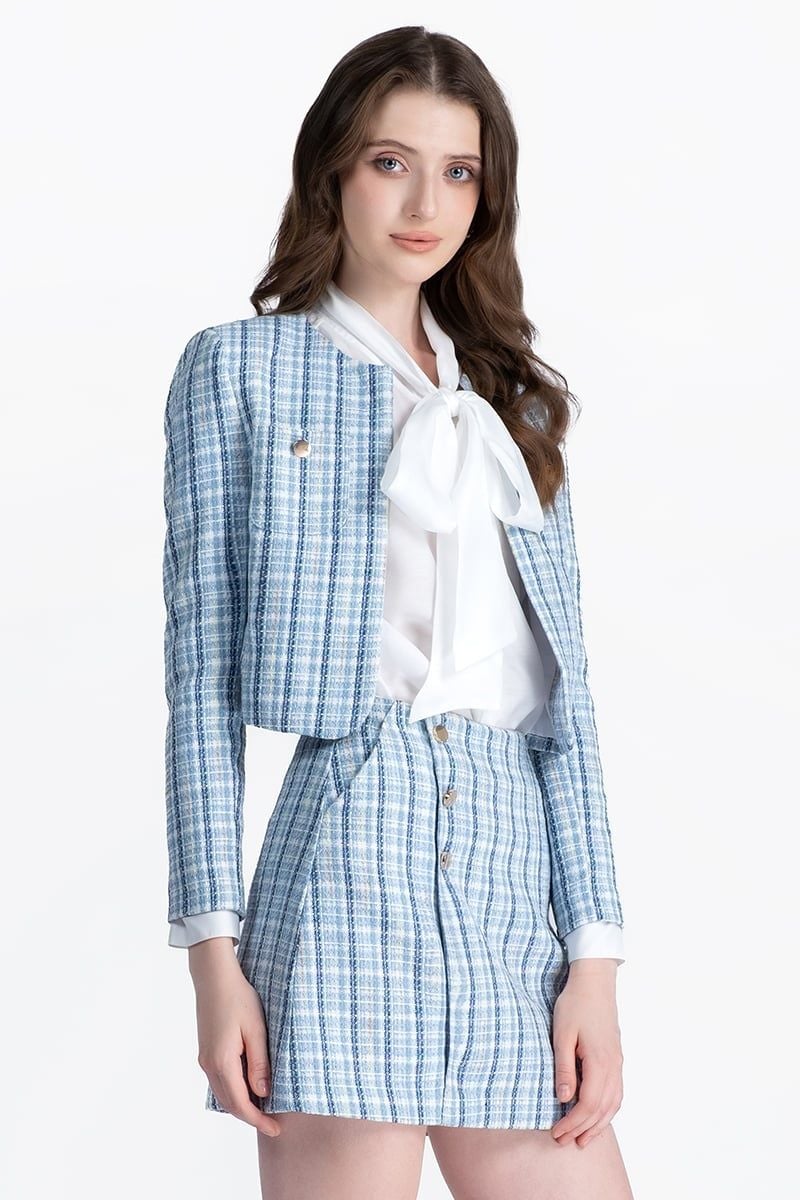  Áo Khoác Hoạ Tiết Ca Rô Dáng Ngắn - FWJK26SS02D 
