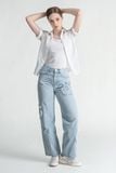  Quần Jeans Xanh Hoa Đắp Vải Trần Chỉ FWJN25FH04G 