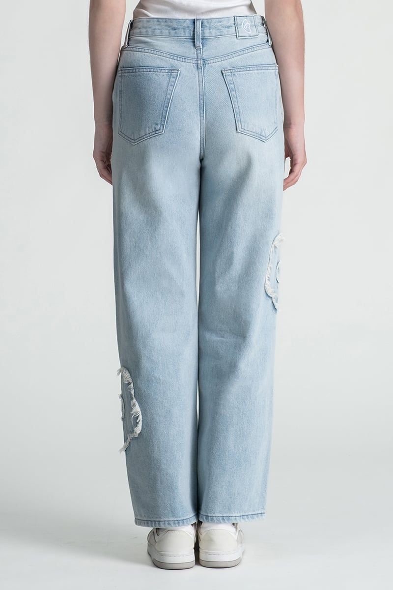  Quần Jeans Xanh Hoa Đắp Vải Trần Chỉ FWJN25FH04G 