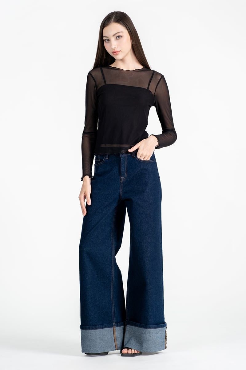  Quần Jeans Ống Rộng Lai Lật - FWJN26SS01D 