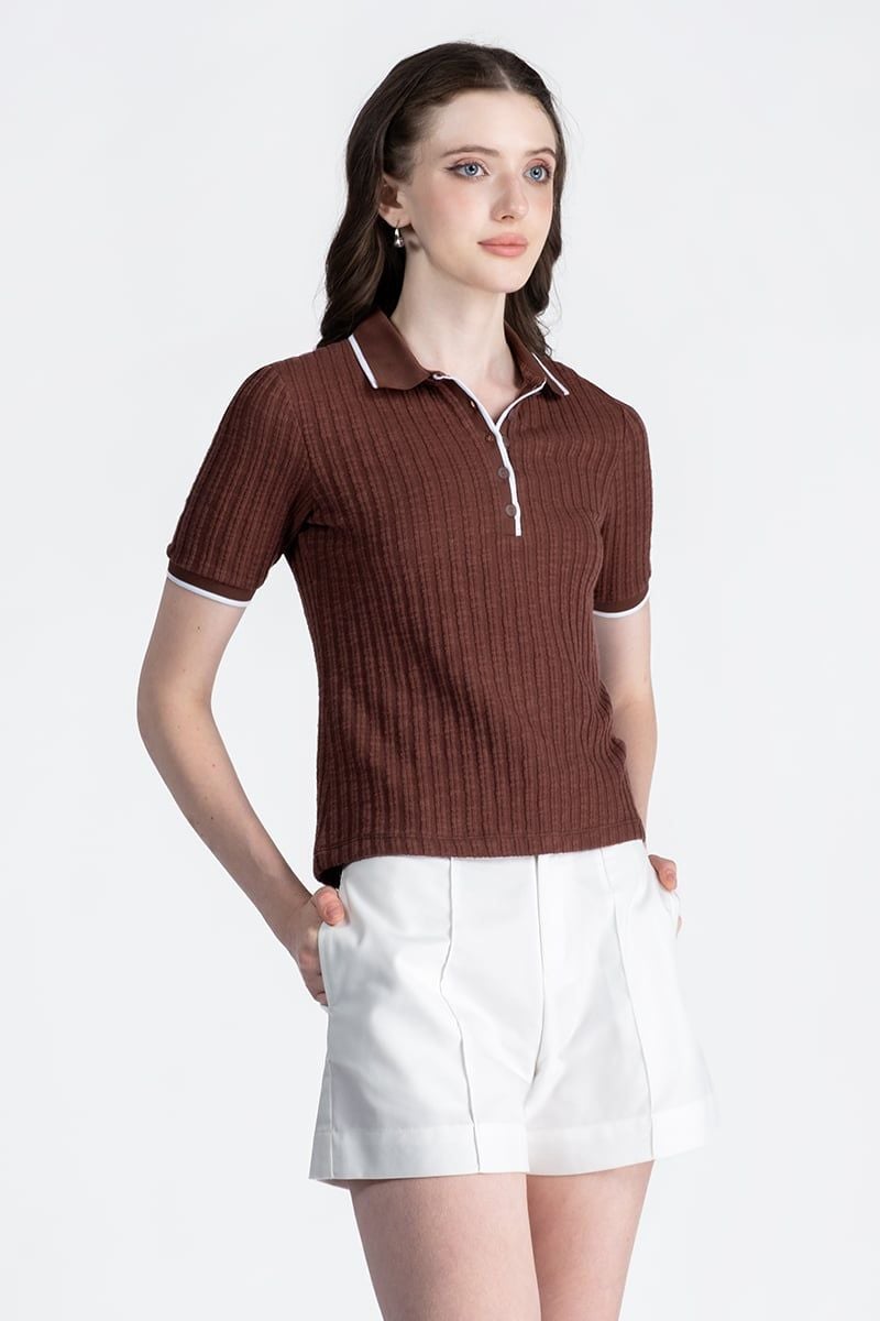  Áo Polo Dệt Gân Phối Viền - FWKS26SS02D 