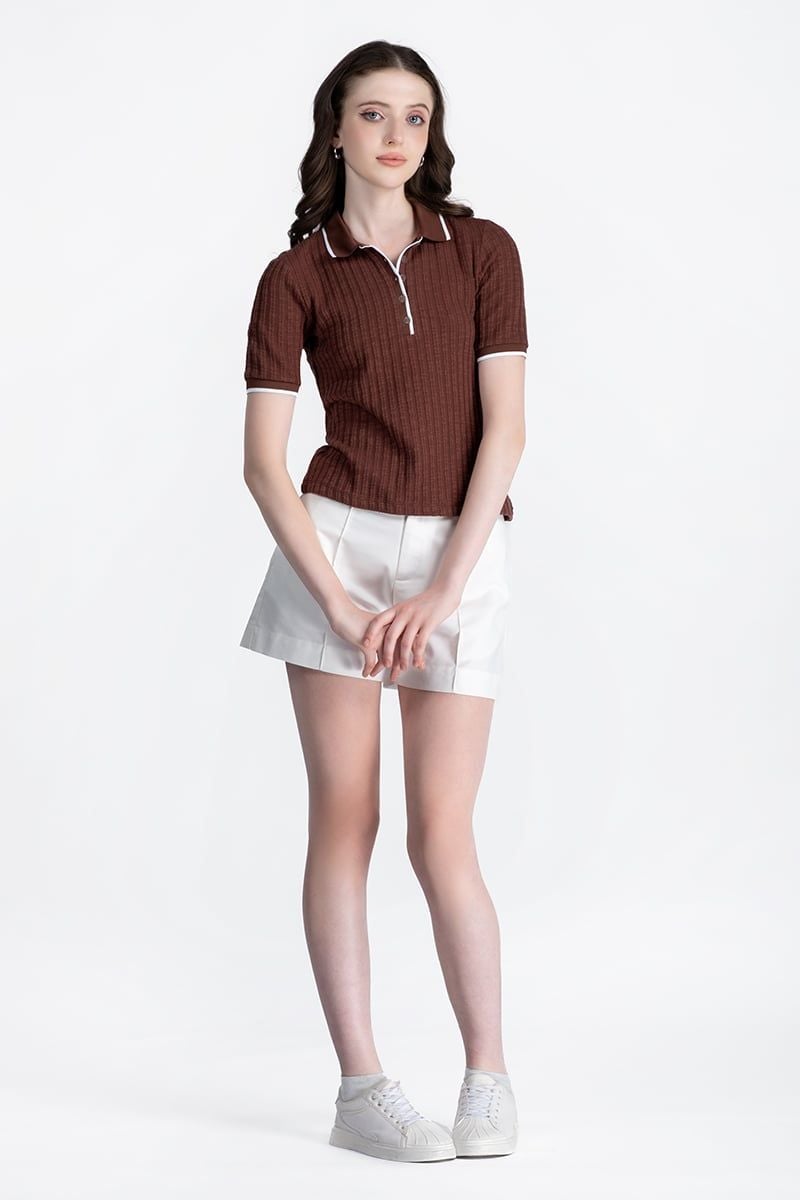  Áo Polo Dệt Gân Phối Viền - FWKS26SS02D 