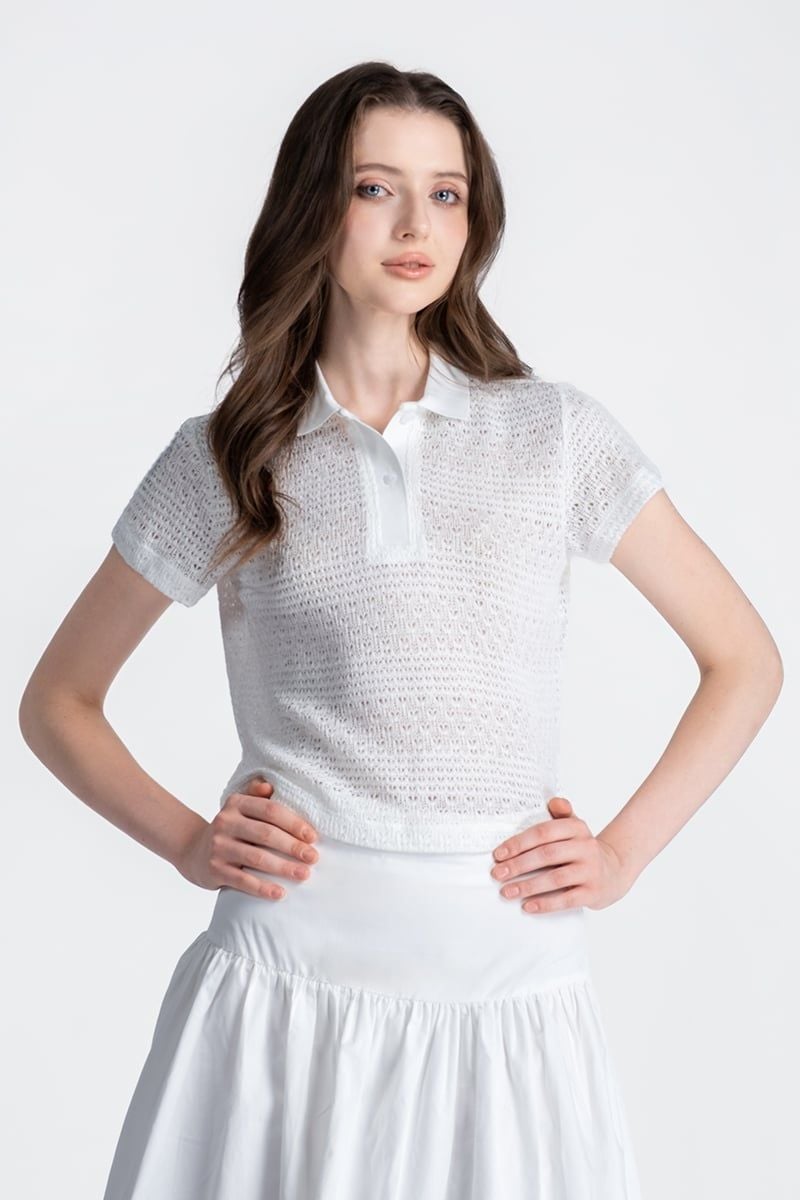  Áo Polo Dệt Lỗ Tay Ngắn - FWKS26SS11D 