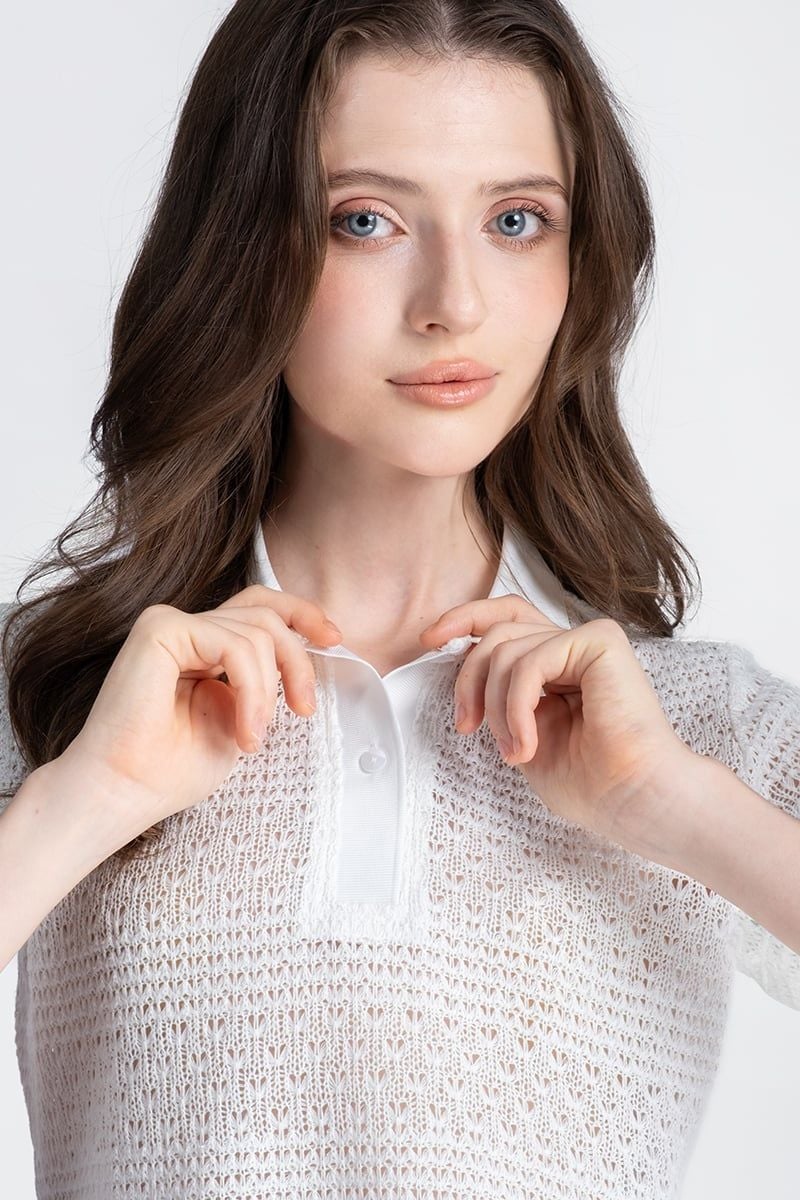  Áo Polo Dệt Lỗ Tay Ngắn - FWKS26SS11D 