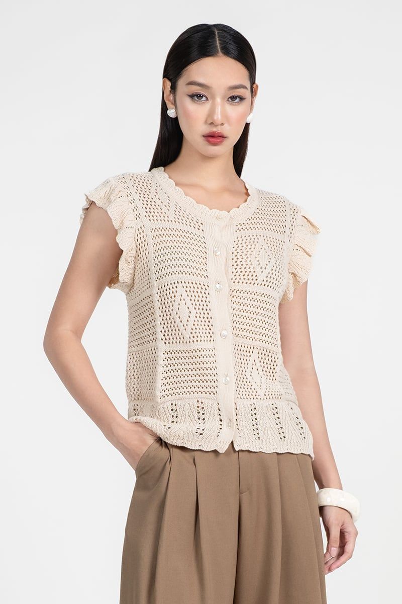  Sweater Len Phối Hoa Văn Đan Nổi - FWSW25FH02C 