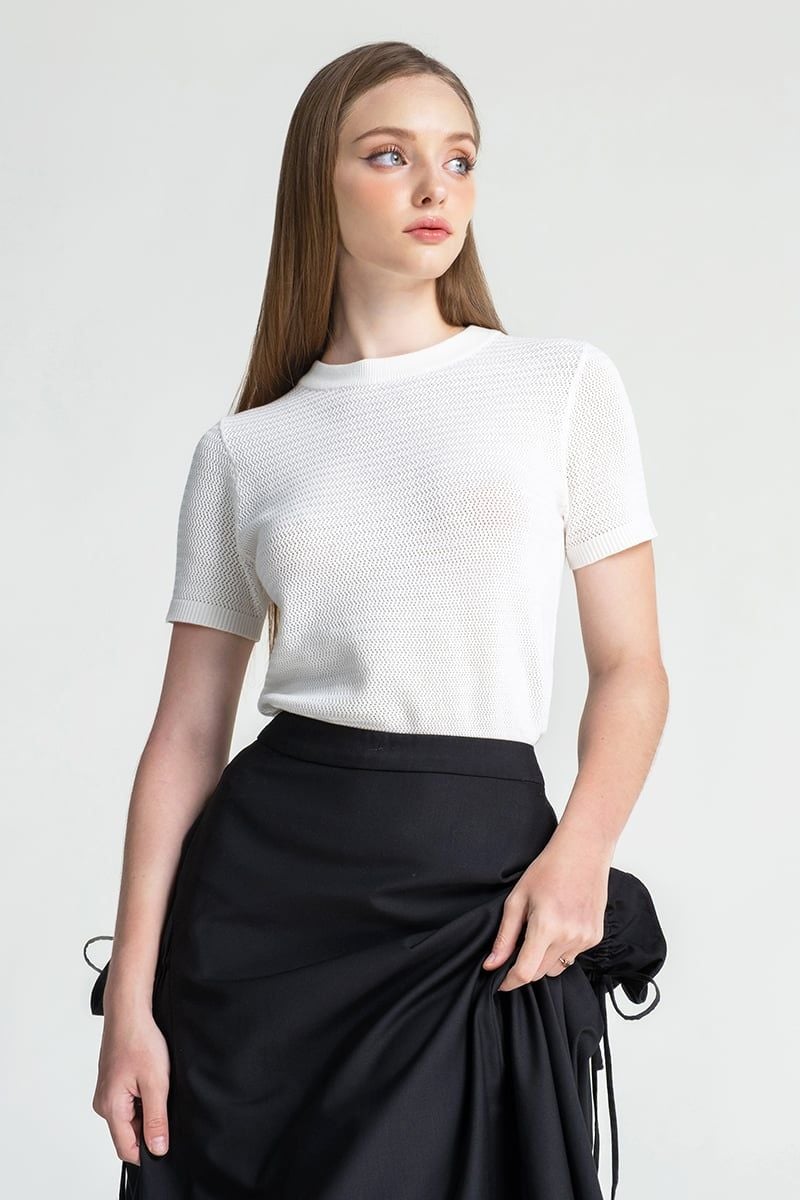  Áo Thun Dệt Kim Trắng – FWTS25FH02C 