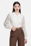  Áo Sơ Mi Nữ Tay Dài Phối Xếp Ly – FWWS25FH08G 