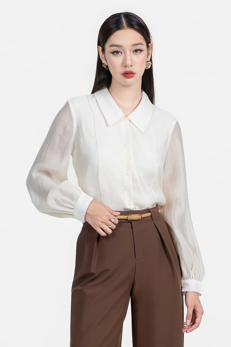  Áo Sơ Mi Nữ Tay Dài Phối Xếp Ly – FWWS25FH08G 