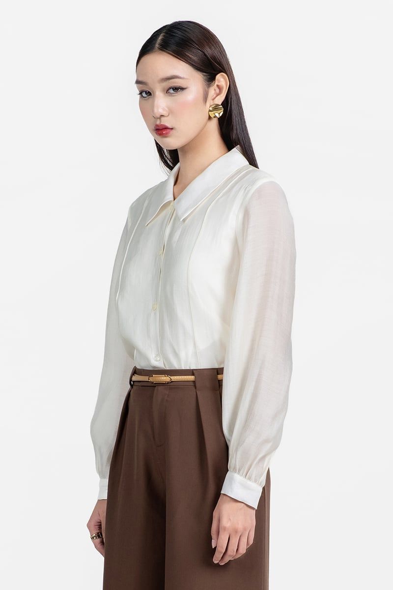  Áo Sơ Mi Nữ Tay Dài Phối Xếp Ly – FWWS25FH08G 
