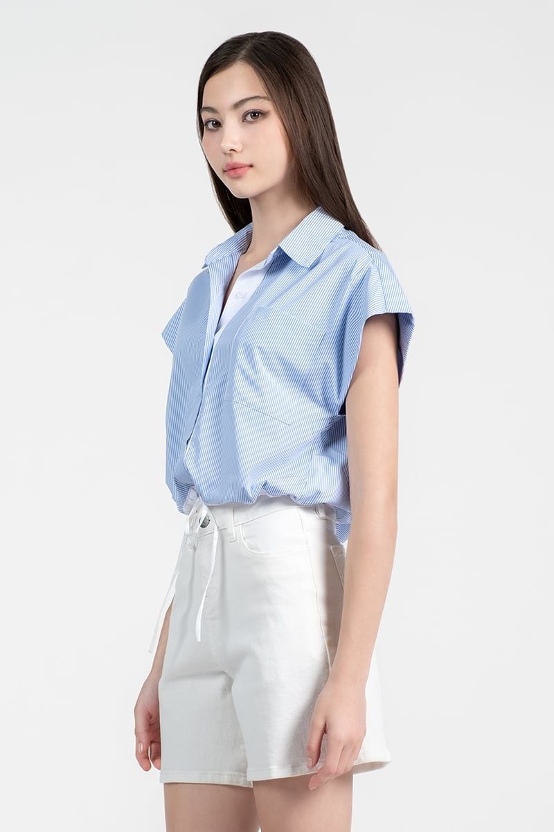  Áo Sơ Mi Croptop Kẻ Sọc Xanh - FWWS26SS03D 
