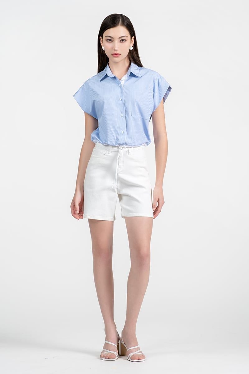  Áo Sơ Mi Croptop Kẻ Sọc Xanh - FWWS26SS03D 