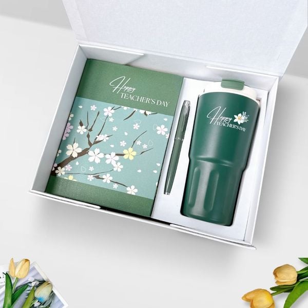 Combo quà tặng 20/11 ý nghĩa tặng Thầy/Cô giáo BGN - Sổ tay - Bút ký. (Xanh lá) 