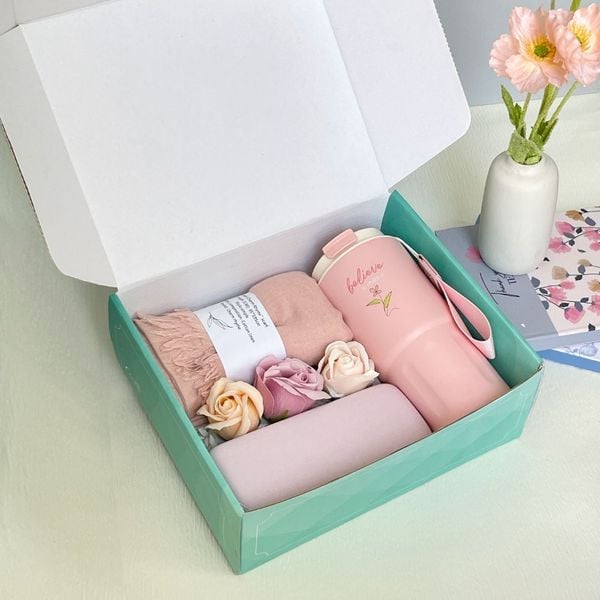  Combo quà tặng nữ dịp 8/3, 20/11 - Set 4 món Ly Khăn Dù Hoa 