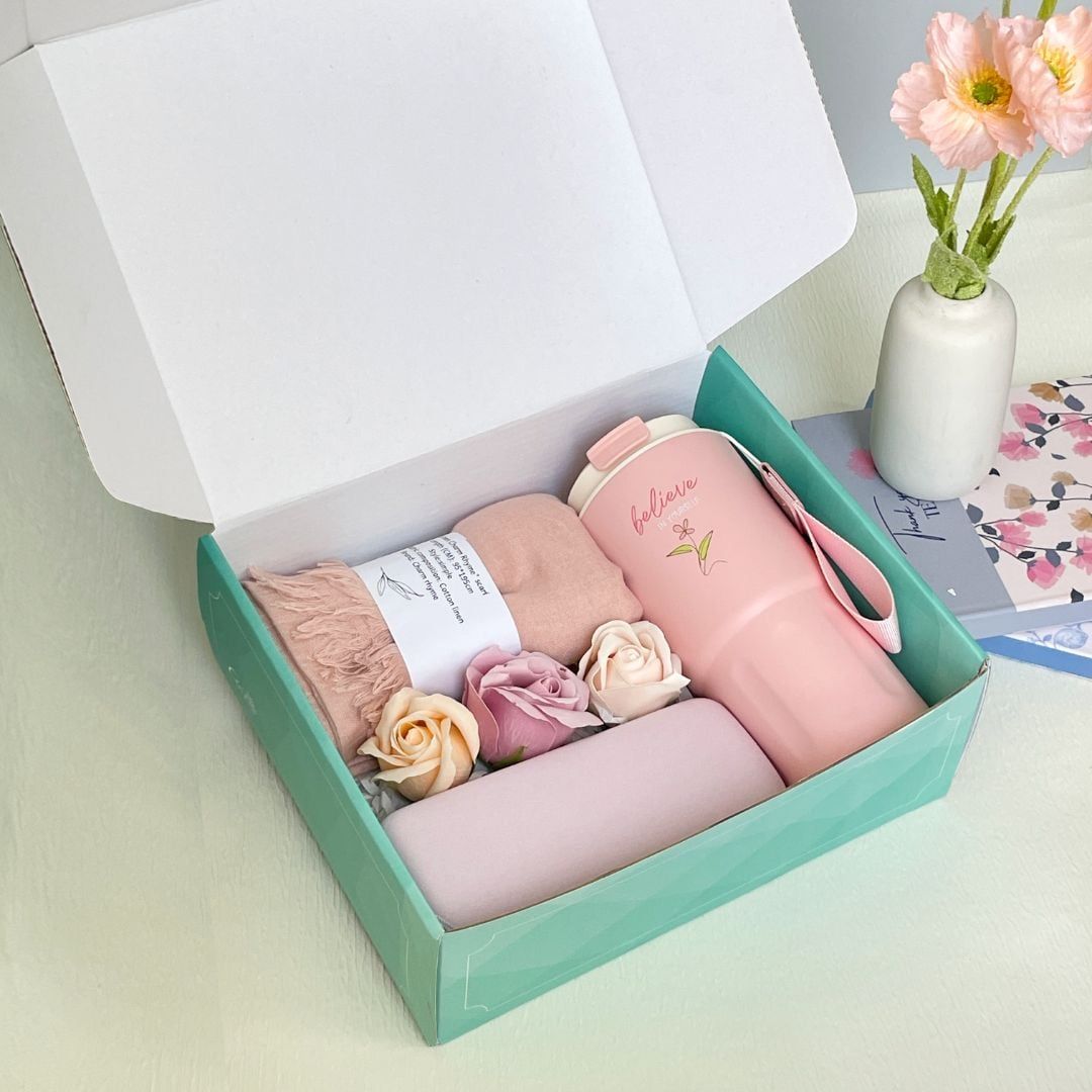  Combo quà tặng nữ dịp 8/3, 20/11 - Set 4 món Ly Khăn Dù Hoa 