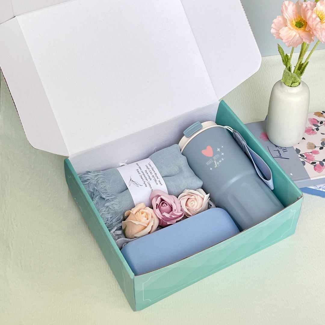  Combo quà tặng nữ dịp 8/3, 20/11 - Set 4 món Ly Khăn Dù Hoa 