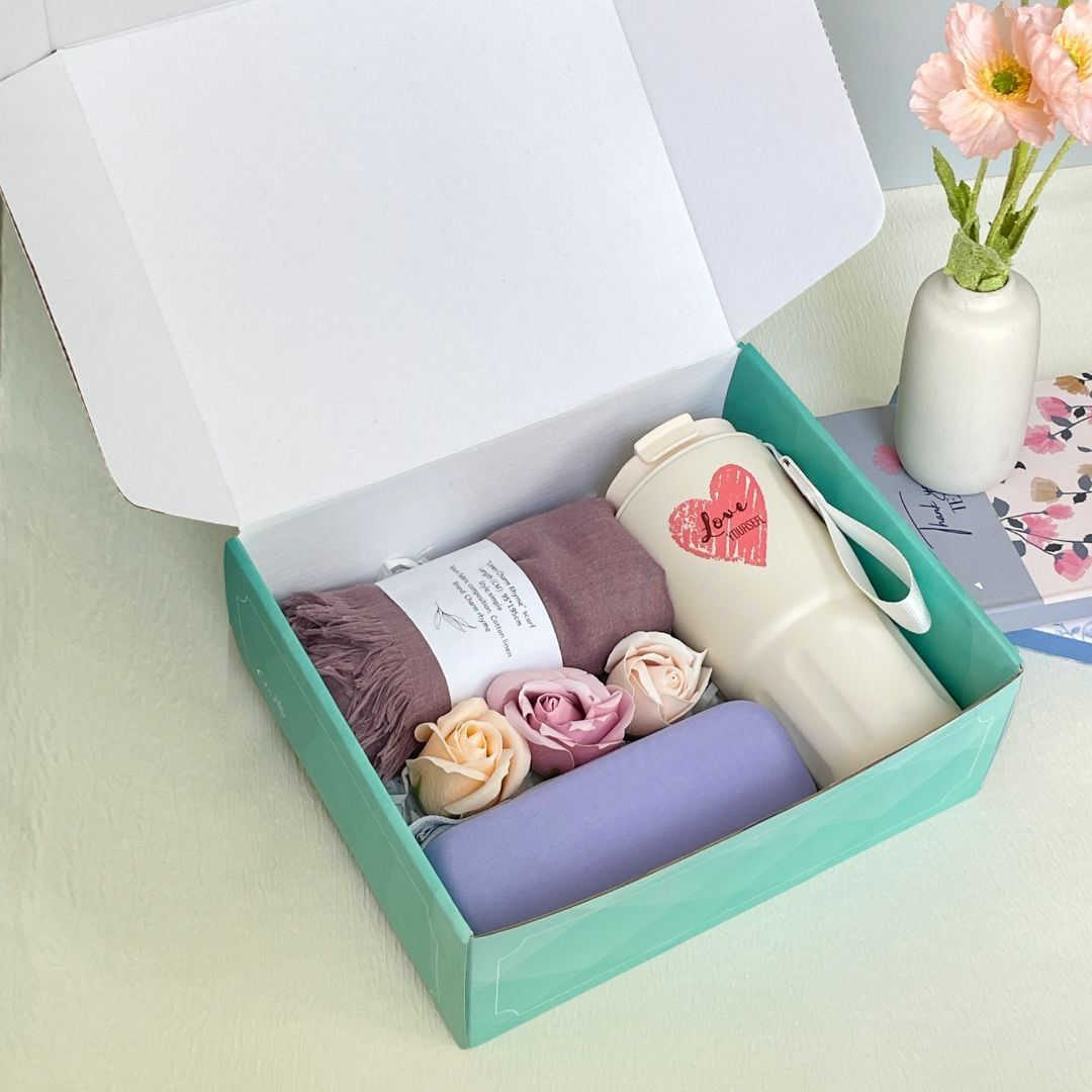  Combo quà tặng nữ dịp 8/3, 20/11 - Set 4 món Ly Khăn Dù Hoa 