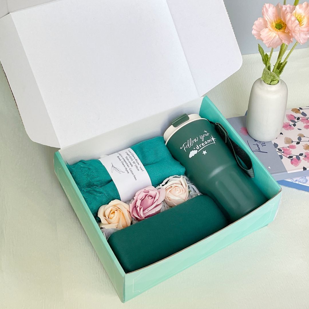  Combo quà tặng nữ dịp 8/3, 20/11 - Set 4 món Ly Khăn Dù Hoa 