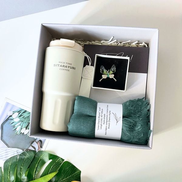  Set quà tặng cô giáo 20/11 – Ly, Khăn, Trâm, Sổ tay (Trắng) 
