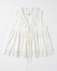 TUBYCATU | ÁO LỤA PHỐI REN JASMINE WHITE TOP