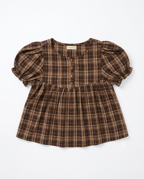 TUBYCATU | ÁO DÁNG BABYDOLL MABEL CHECK TOP - BROWN (Freesize)