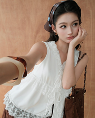 TUBYCATU | ÁO LỤA PHỐI REN JASMINE WHITE TOP