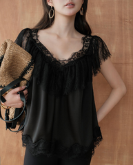 TUBYCATU | ÁO LỤA PHỐI REN SWAN TOP (Freesize)