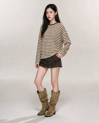 TUBYCATU | ÁO DÀI TAY SỌC NGANG BROWN STRIPE TEE (Freesize)