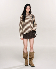 TUBYCATU | ÁO DÀI TAY SỌC NGANG BROWN STRIPE TEE (Freesize)