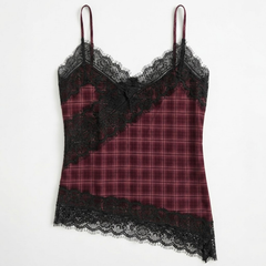 TUBYCATU | ÁO HAI DÂY PHỐI REN ROSY PLAID CAMI
