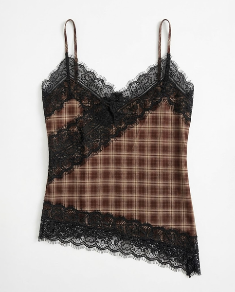 TUBYCATU | ÁO HAI DÂY PHỐI REN ROSY PLAID CAMI