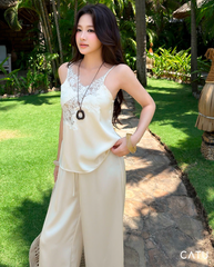TUBYCATU | BỘ LỤA PHỐI REN CREAM MUSE SET