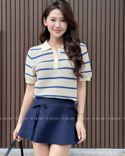 TUBYCATU | ÁO POLO SỌC XANH/ ĐỎ/ ĐEN/ HỒNG 3 NÚT