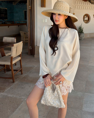 TUBYCATU | BỘ LỤA PHỐI REN (Set gồm: Áo dài tay + Quần ngắn)