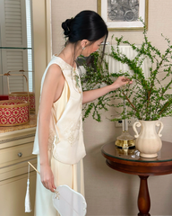 TUBYCATU | SET KHA BÌNH (ĐẦM LỤA + ÁO YẾM THÊU NỔI)