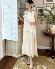 TUBYCATU | SET KHA BÌNH (ĐẦM LỤA + ÁO YẾM THÊU NỔI)