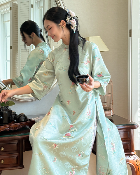 TUBYCATU | ÁO DÀI LIÊN TÂM XANH (KHÔNG KÈM QUẦN)