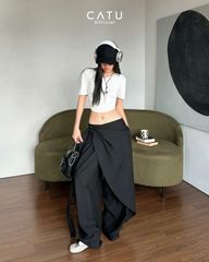 TUBYCATU | BLACK FLOW WRAP TROUSERS
