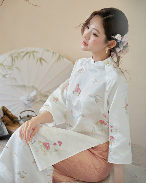 TUBYCATU | ÁO DÀI LIÊN TÂM TRẮNG (Không kèm quần)