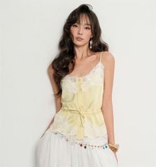 TUBYCATU | ÁO 2 DÂY LỤA PHỐI REN LEMON LACE TOP