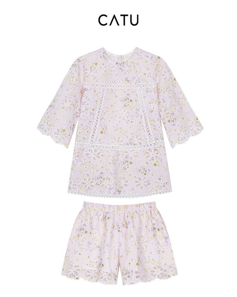 TUBYCATU | Set ren hoa tím phối ren kèm quần short