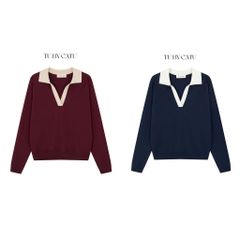 TUBYCATU | BUNNY POLO TOP - RED/ NAVY