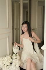 TUBYCATU | Đầm kem kim sa tùng nhún (Limited)