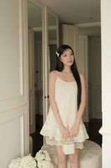 TUBYCATU | Đầm kem kim sa tùng nhún (Limited)