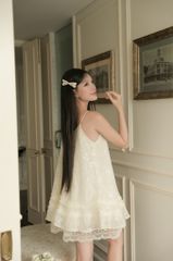 TUBYCATU | Đầm kem kim sa tùng nhún (Limited)