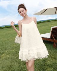 TUBYCATU | Đầm kem kim sa tùng nhún (Limited)