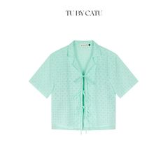 TUBYCATU | ÁO REN TRÒN XANH CỘT 3 NƠ