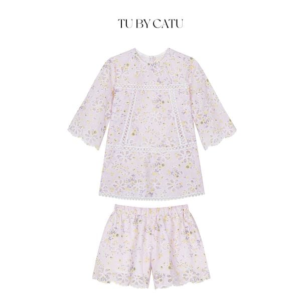 TUBYCATU | Set ren hoa tím phối ren kèm quần short