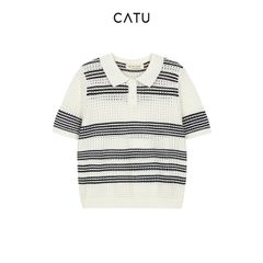 TUBYCATU | ÁO POLO DỆT KIM SỌC ĐEN TRẮNG