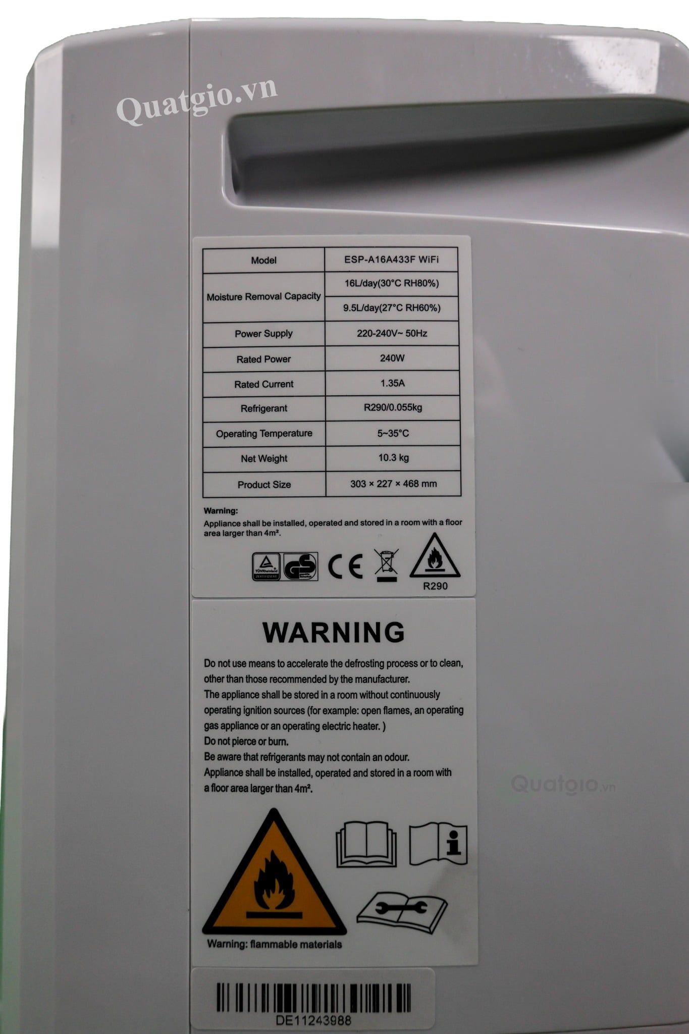 Máy hút ẩm không khí Espark ESP-A16A433F 16 lít