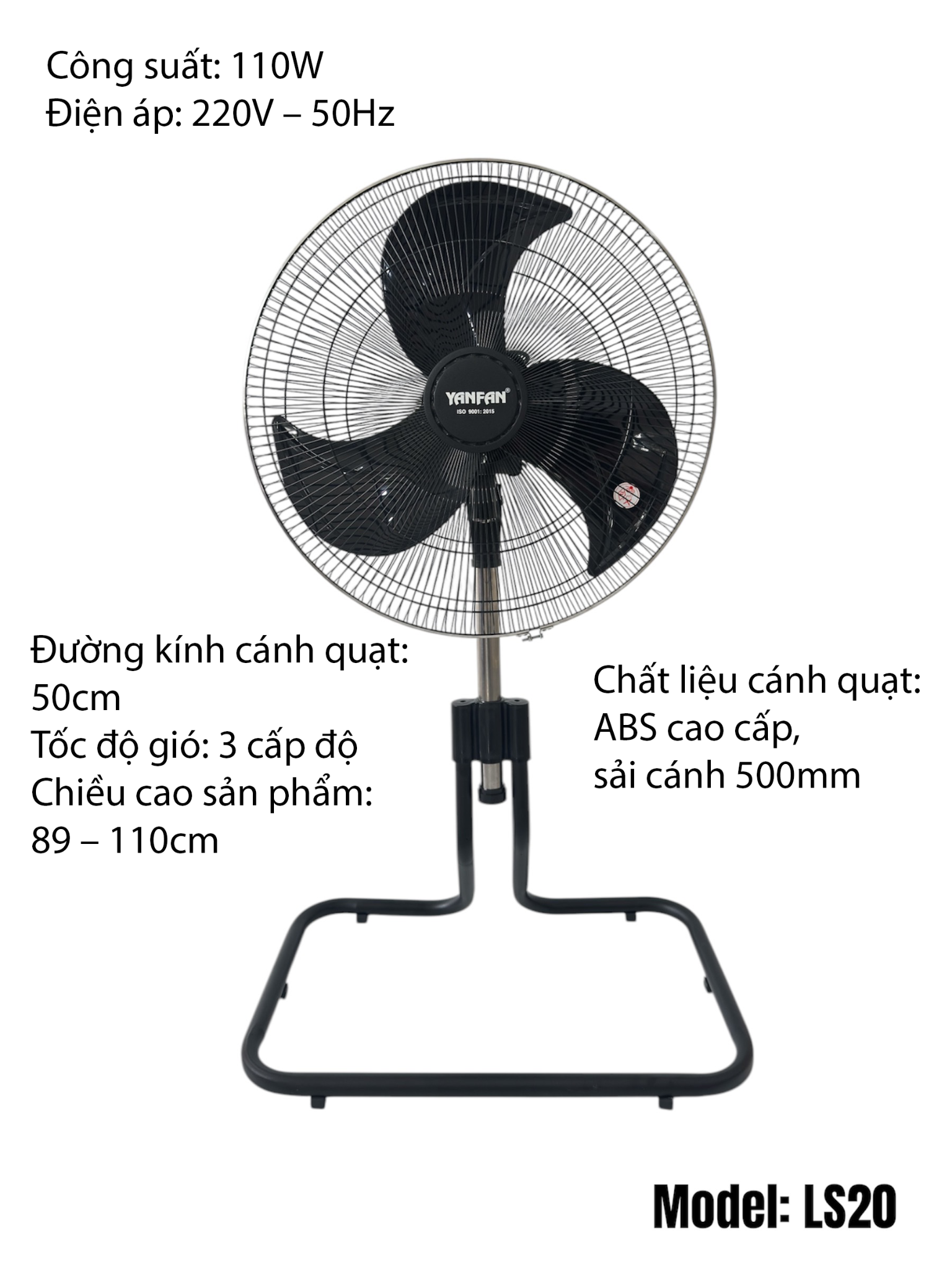 QUẠT SÀN LỬNG CÔNG NGHIỆP B6 YANFAN LS20 CÔNG SUẤT 110W